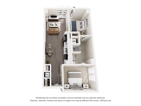 Floor plan for 2 beds, 1 bath, 693 sqft